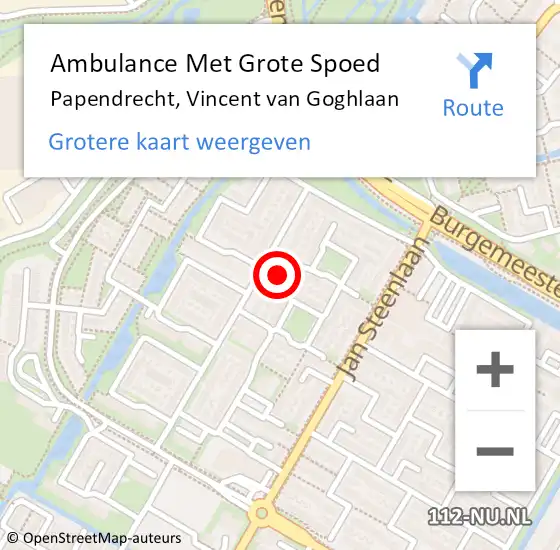 Locatie op kaart van de 112 melding: Ambulance Met Grote Spoed Naar Papendrecht, Vincent van Goghlaan op 26 september 2021 12:44
