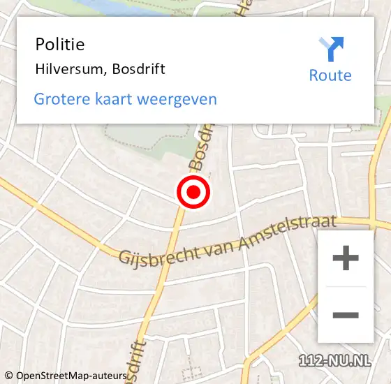 Locatie op kaart van de 112 melding: Politie Hilversum, Bosdrift op 26 september 2021 12:44