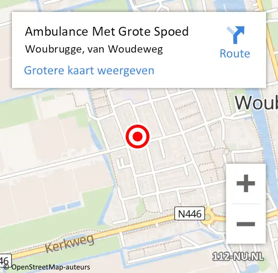 Locatie op kaart van de 112 melding: Ambulance Met Grote Spoed Naar Woubrugge, van Woudeweg op 26 september 2021 12:45