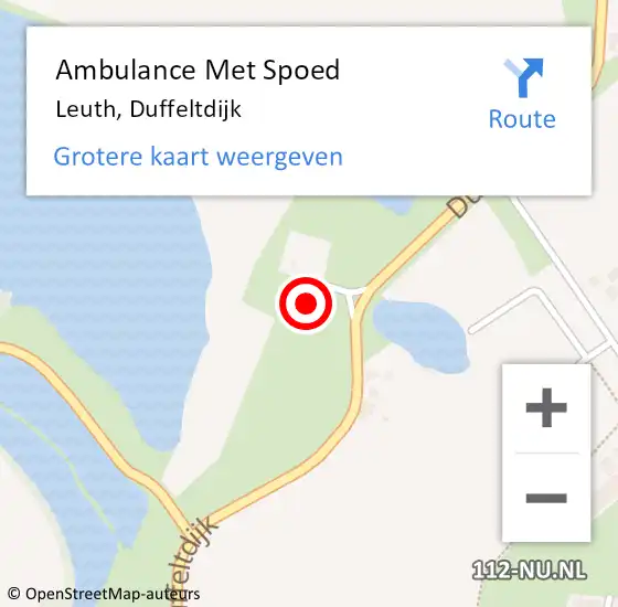 Locatie op kaart van de 112 melding: Ambulance Met Spoed Naar Leuth, Duffeltdijk op 26 september 2021 12:55
