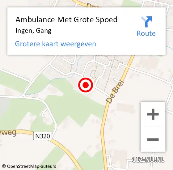 Locatie op kaart van de 112 melding: Ambulance Met Grote Spoed Naar Ingen, Gang op 26 september 2021 13:00