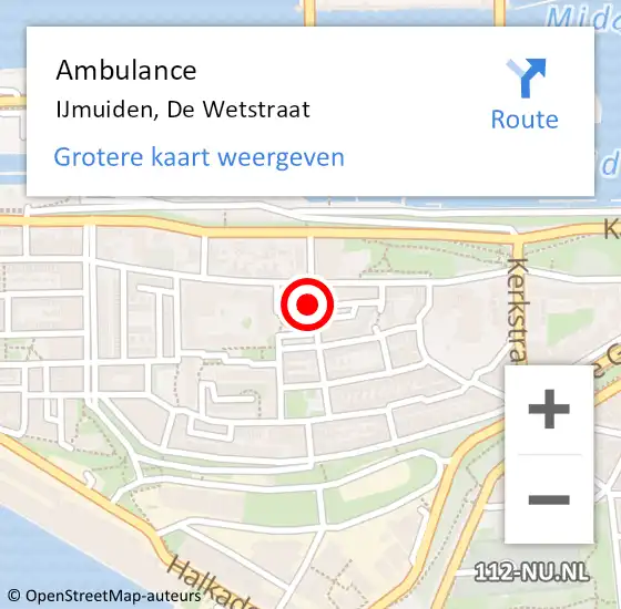 Locatie op kaart van de 112 melding: Ambulance IJmuiden, De Wetstraat op 26 september 2021 13:11