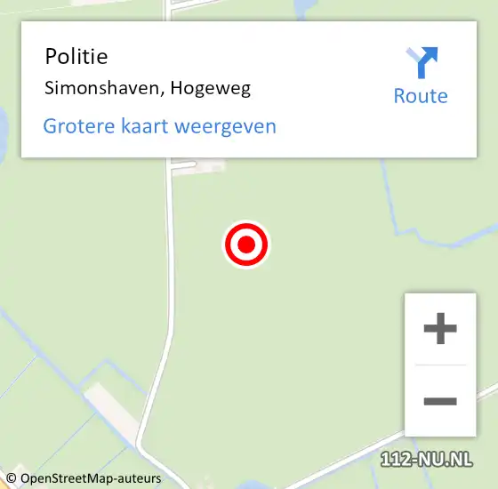 Locatie op kaart van de 112 melding: Politie Simonshaven, Hogeweg op 26 september 2021 13:18