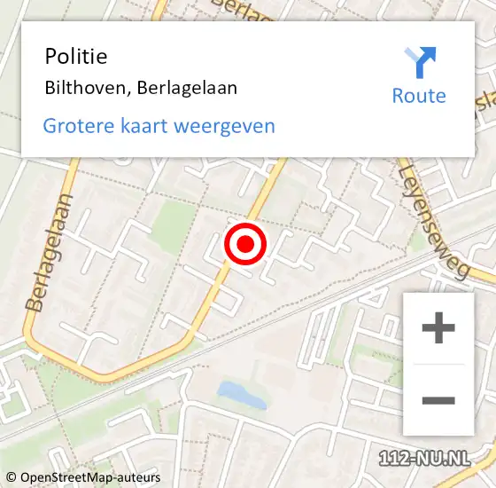 Locatie op kaart van de 112 melding: Politie Bilthoven, Berlagelaan op 26 september 2021 13:24