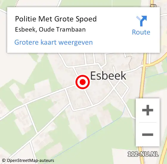 Locatie op kaart van de 112 melding: Politie Met Grote Spoed Naar Esbeek, Oude Trambaan op 26 september 2021 14:02