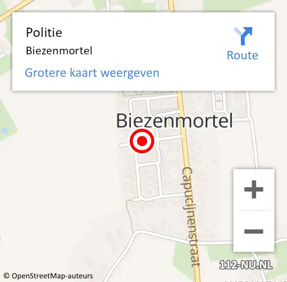 Locatie op kaart van de 112 melding: Politie Biezenmortel op 26 september 2021 14:12