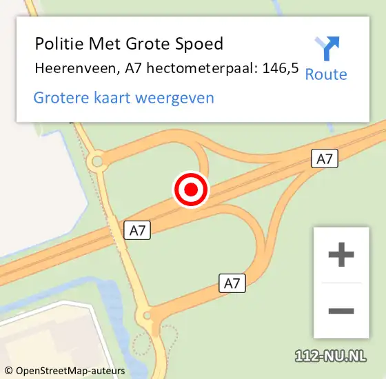 Locatie op kaart van de 112 melding: Politie Met Grote Spoed Naar Heerenveen, A7 hectometerpaal: 146,5 op 26 september 2021 14:17