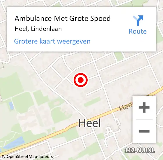 Locatie op kaart van de 112 melding: Ambulance Met Grote Spoed Naar Heel, Lindenlaan op 26 september 2021 14:30