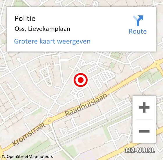 Locatie op kaart van de 112 melding: Politie Oss, Lievekamplaan op 26 september 2021 14:48