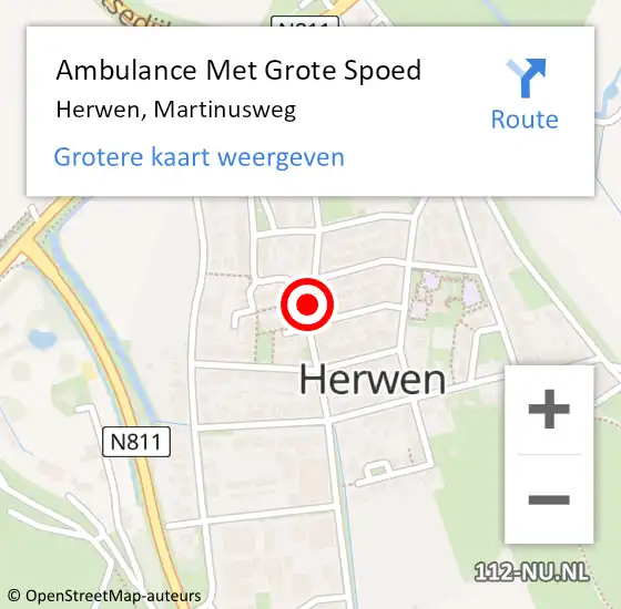 Locatie op kaart van de 112 melding: Ambulance Met Grote Spoed Naar Herwen, Martinusweg op 26 september 2021 14:52