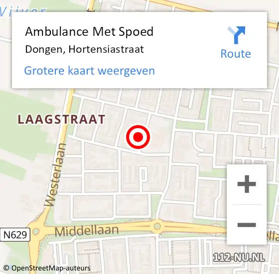 Locatie op kaart van de 112 melding: Ambulance Met Spoed Naar Dongen, Hortensiastraat op 24 juni 2014 08:09