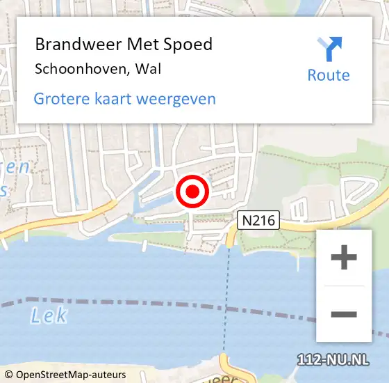 Locatie op kaart van de 112 melding: Brandweer Met Spoed Naar Schoonhoven, Wal op 26 september 2021 15:11