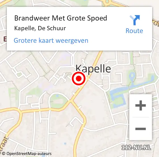 Locatie op kaart van de 112 melding: Brandweer Met Grote Spoed Naar Kapelle, De Schuur op 26 september 2021 15:32