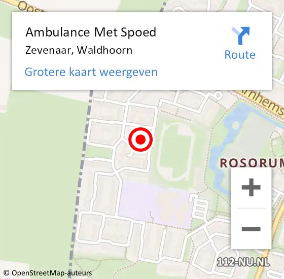 Locatie op kaart van de 112 melding: Ambulance Met Spoed Naar Zevenaar, Waldhoorn op 26 september 2021 15:36