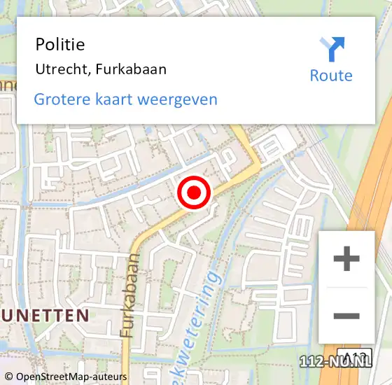 Locatie op kaart van de 112 melding: Politie Utrecht, Furkabaan op 26 september 2021 15:36