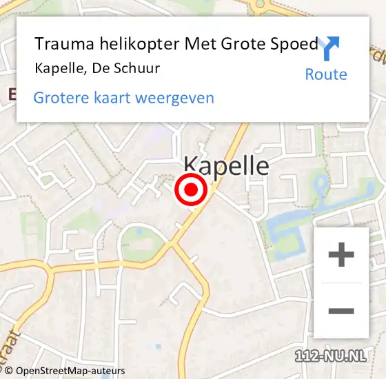 Locatie op kaart van de 112 melding: Trauma helikopter Met Grote Spoed Naar Kapelle, De Schuur op 26 september 2021 15:41