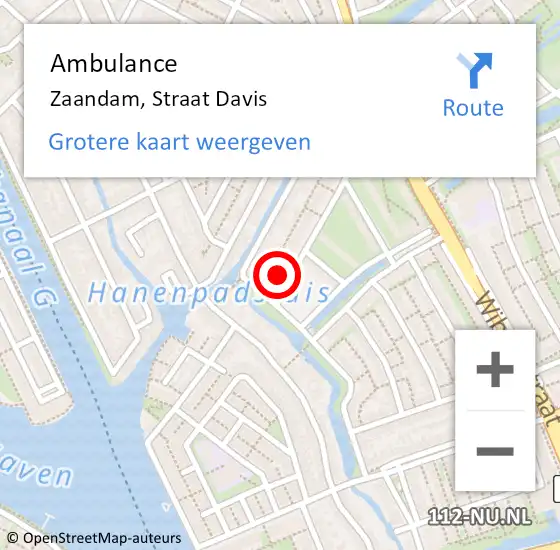 Locatie op kaart van de 112 melding: Ambulance Zaandam, Straat Davis op 26 september 2021 15:47