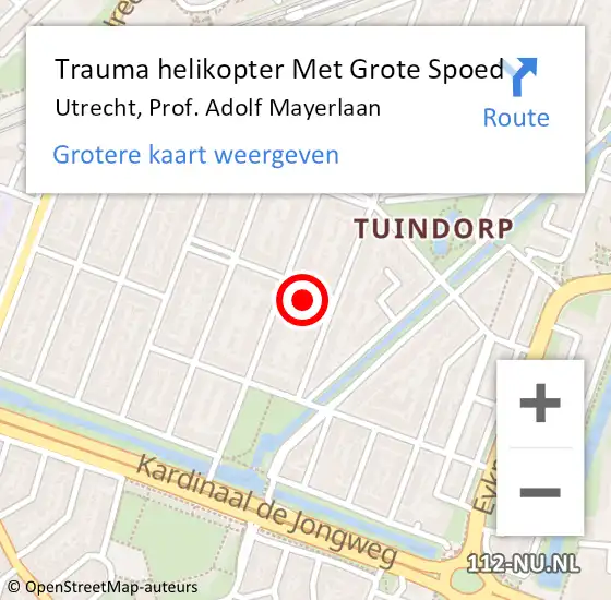 Locatie op kaart van de 112 melding: Trauma helikopter Met Grote Spoed Naar Utrecht, Prof. Adolf Mayerlaan op 26 september 2021 16:15