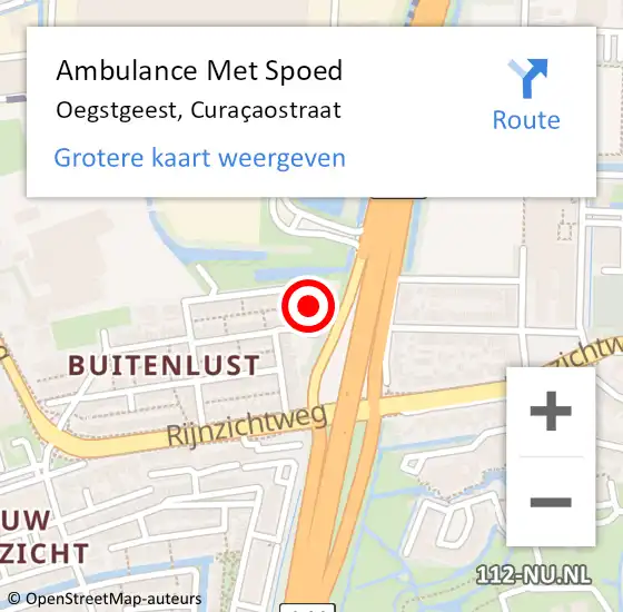 Locatie op kaart van de 112 melding: Ambulance Met Spoed Naar Oegstgeest, Curaçaostraat op 26 september 2021 16:16