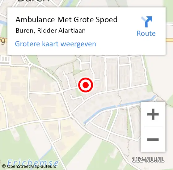 Locatie op kaart van de 112 melding: Ambulance Met Grote Spoed Naar Buren, Ridder Alartlaan op 26 september 2021 16:27