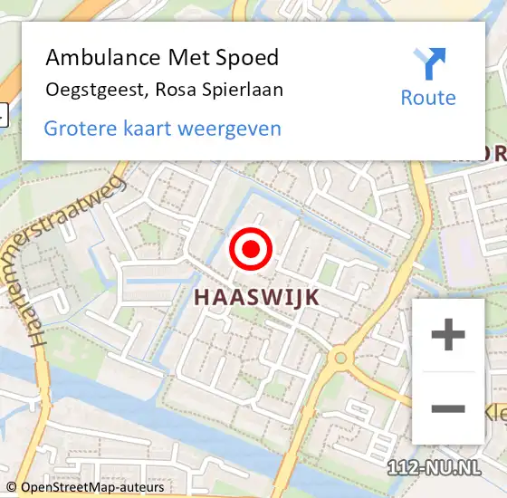 Locatie op kaart van de 112 melding: Ambulance Met Spoed Naar Oegstgeest, Rosa Spierlaan op 26 september 2021 16:42