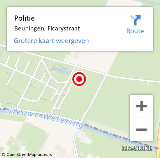 Locatie op kaart van de 112 melding: Politie Beuningen, Ficarystraat op 26 september 2021 16:54