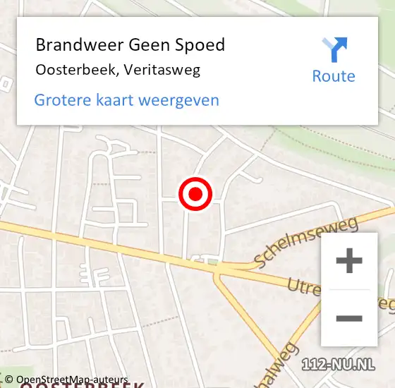 Locatie op kaart van de 112 melding: Brandweer Geen Spoed Naar Oosterbeek, Veritasweg op 26 september 2021 17:34