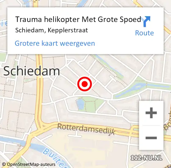 Locatie op kaart van de 112 melding: Trauma helikopter Met Grote Spoed Naar Schiedam, Kepplerstraat op 26 september 2021 17:37