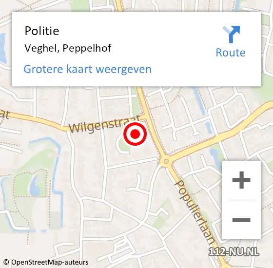 Locatie op kaart van de 112 melding: Politie Veghel, Peppelhof op 26 september 2021 17:46