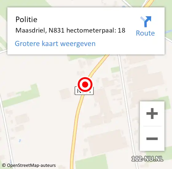 Locatie op kaart van de 112 melding: Politie Maasdriel, N831 hectometerpaal: 18 op 26 september 2021 18:17