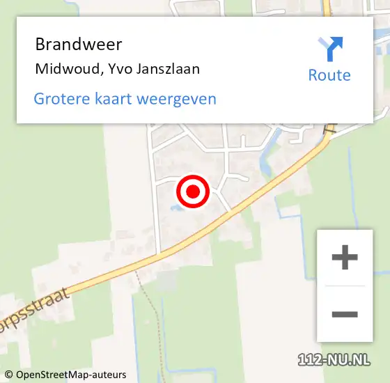 Locatie op kaart van de 112 melding: Brandweer Midwoud, Yvo Janszlaan op 26 september 2021 18:21