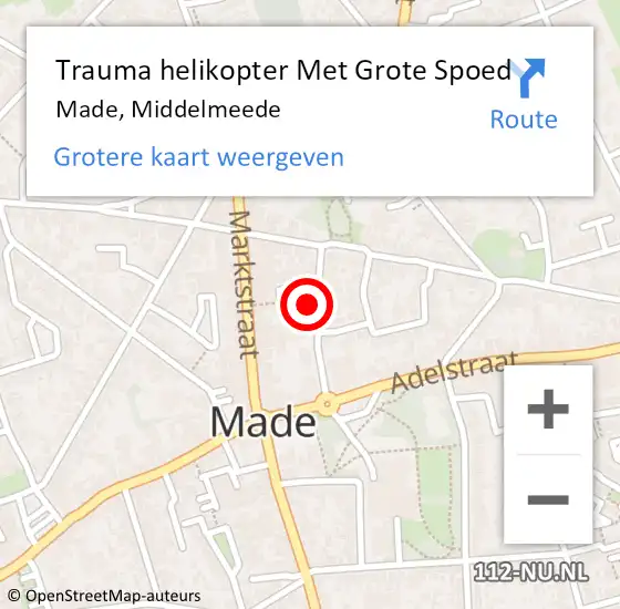 Locatie op kaart van de 112 melding: Trauma helikopter Met Grote Spoed Naar Made, Middelmeede op 26 september 2021 18:23