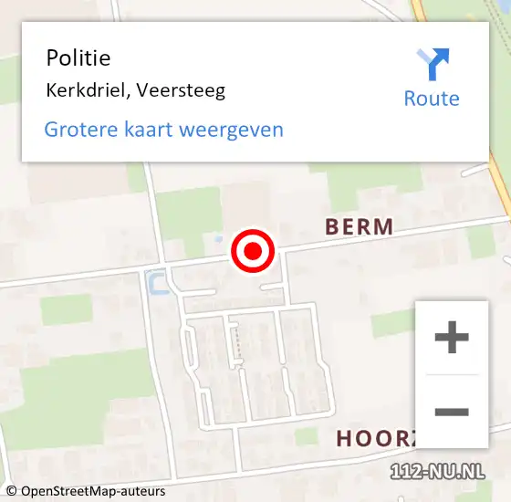 Locatie op kaart van de 112 melding: Politie Kerkdriel, Veersteeg op 26 september 2021 18:48