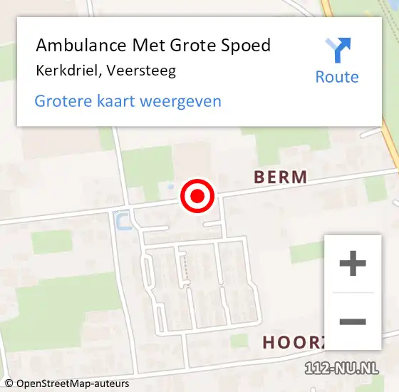 Locatie op kaart van de 112 melding: Ambulance Met Grote Spoed Naar Kerkdriel, Veersteeg op 26 september 2021 18:51