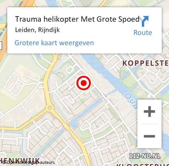 Locatie op kaart van de 112 melding: Trauma helikopter Met Grote Spoed Naar Leiden, Rijndijk op 26 september 2021 19:18