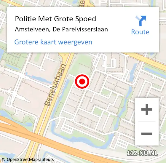 Locatie op kaart van de 112 melding: Politie Met Grote Spoed Naar Amstelveen, De Parelvisserslaan op 26 september 2021 19:23