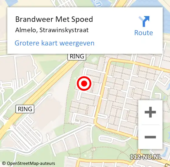 Locatie op kaart van de 112 melding: Brandweer Met Spoed Naar Almelo, Strawinskystraat op 26 september 2021 20:01