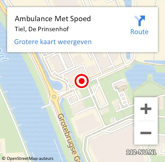 Locatie op kaart van de 112 melding: Ambulance Met Spoed Naar Tiel, De Prinsenhof op 26 september 2021 20:53