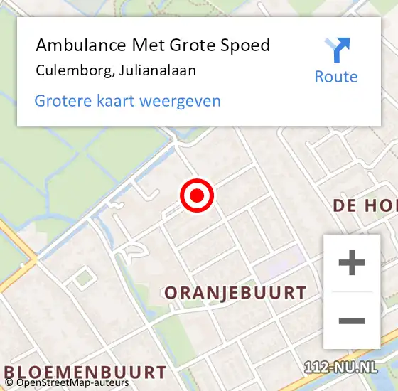 Locatie op kaart van de 112 melding: Ambulance Met Grote Spoed Naar Culemborg, Julianalaan op 26 september 2021 20:58