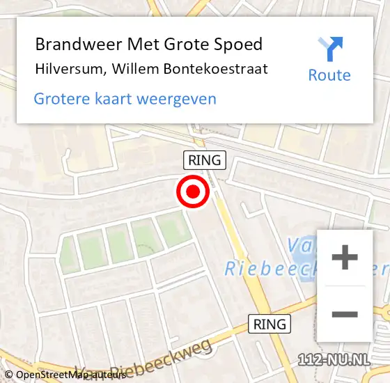 Locatie op kaart van de 112 melding: Brandweer Met Grote Spoed Naar Hilversum, Willem Bontekoestraat op 26 september 2021 21:00