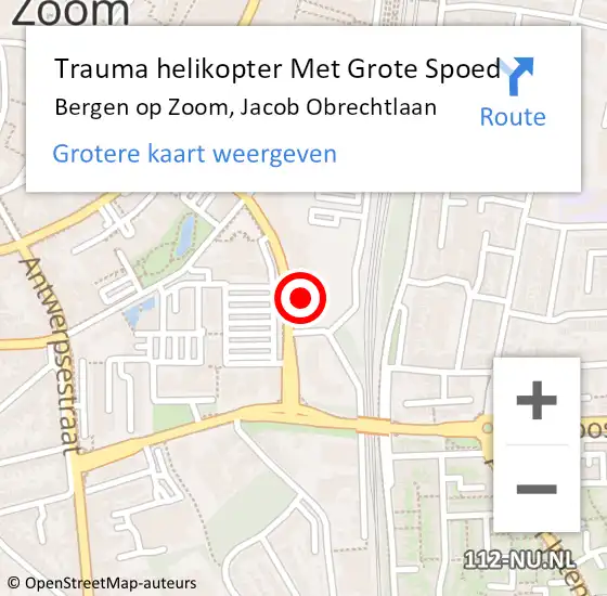 Locatie op kaart van de 112 melding: Trauma helikopter Met Grote Spoed Naar Bergen op Zoom, Jacob Obrechtlaan op 26 september 2021 21:28