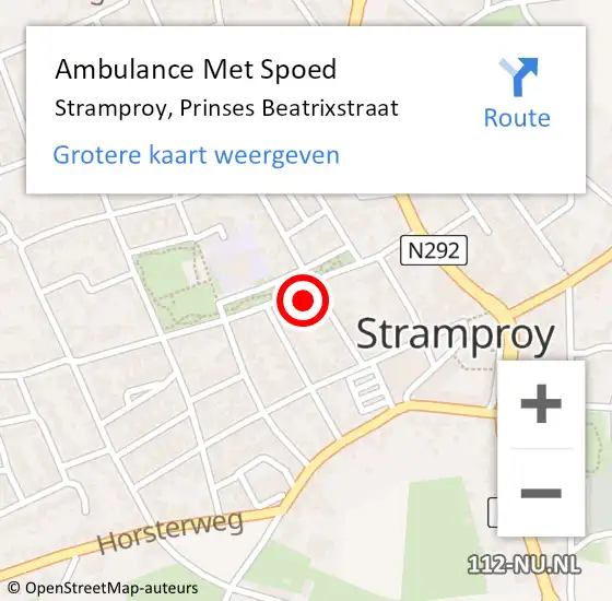 Locatie op kaart van de 112 melding: Ambulance Met Spoed Naar Stramproy, Prinses Beatrixstraat op 26 september 2021 21:46