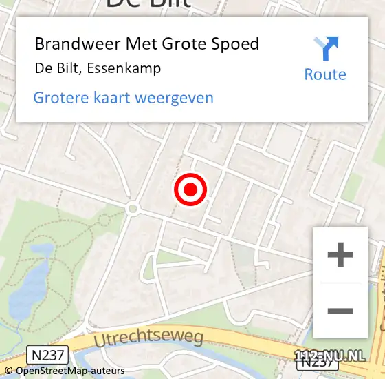 Locatie op kaart van de 112 melding: Brandweer Met Grote Spoed Naar De Bilt, Essenkamp op 26 september 2021 22:20