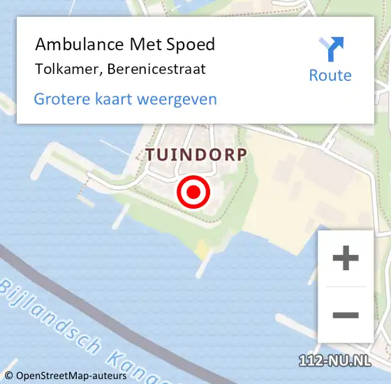 Locatie op kaart van de 112 melding: Ambulance Met Spoed Naar Tolkamer, Berenicestraat op 26 september 2021 22:22