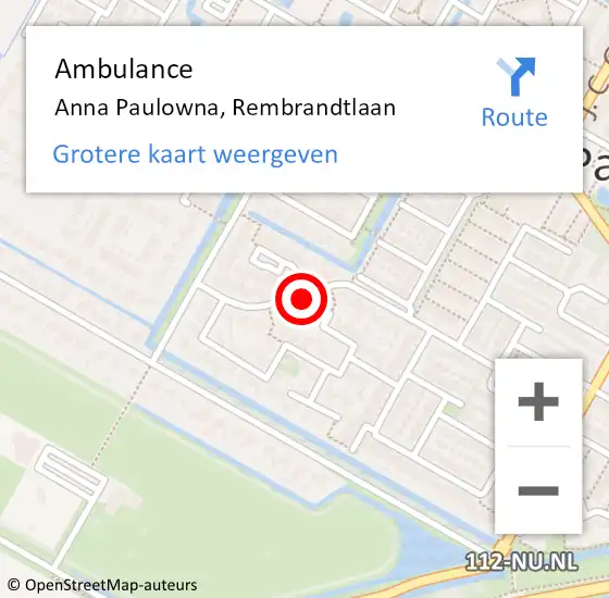 Locatie op kaart van de 112 melding: Ambulance Anna Paulowna, Rembrandtlaan op 26 september 2021 22:26