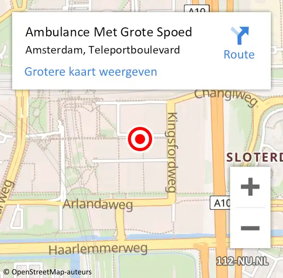 Locatie op kaart van de 112 melding: Ambulance Met Grote Spoed Naar Amsterdam, Teleportboulevard op 26 september 2021 22:37