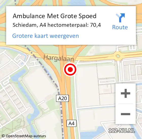 Locatie op kaart van de 112 melding: Ambulance Met Grote Spoed Naar Schiedam, A4 hectometerpaal: 70,4 op 26 september 2021 22:42