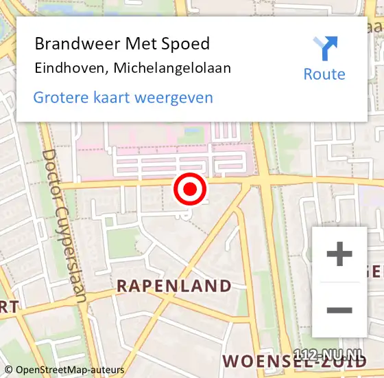 Locatie op kaart van de 112 melding: Brandweer Met Spoed Naar Eindhoven, Michelangelolaan op 27 september 2021 00:57