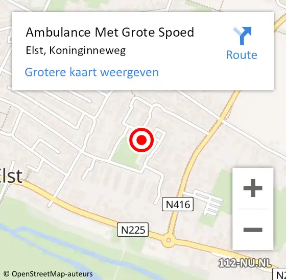 Locatie op kaart van de 112 melding: Ambulance Met Grote Spoed Naar Elst, Koninginneweg op 27 september 2021 02:04