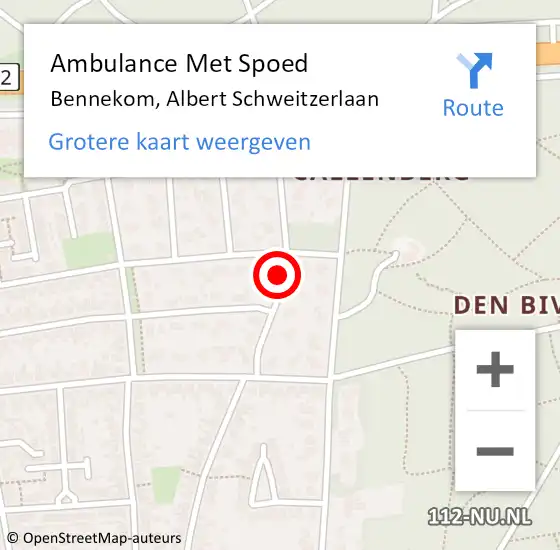 Locatie op kaart van de 112 melding: Ambulance Met Spoed Naar Bennekom, Albert Schweitzerlaan op 27 september 2021 02:07